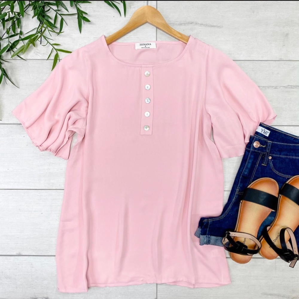 Zenana Waterfall Sleeve Button Front Top (104)